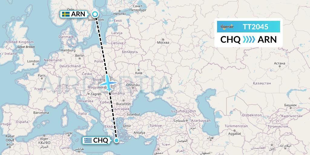 TT2045 Tigerair Australia Flight Map: Chania to Stockholm