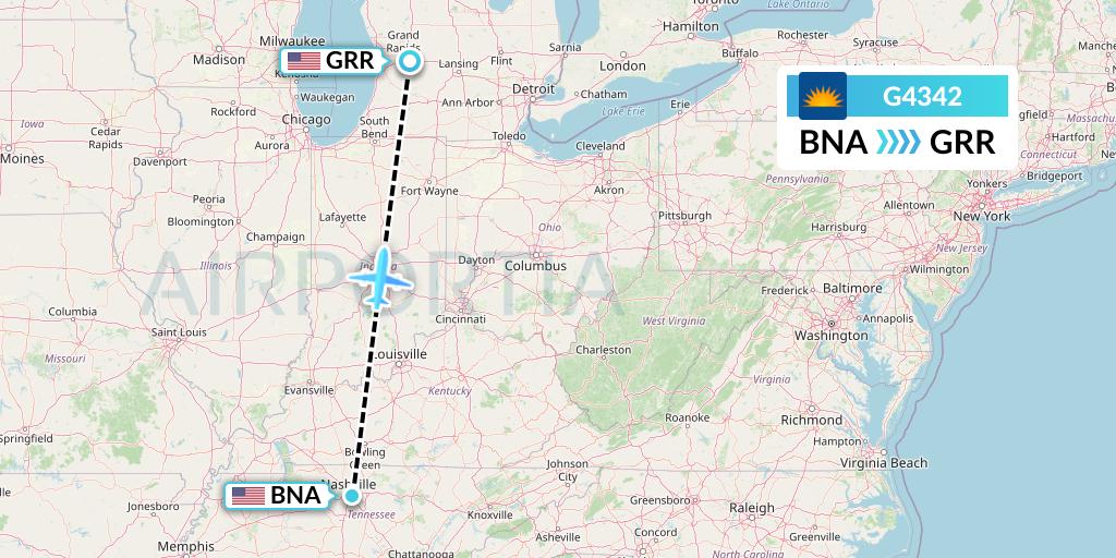 G4342 Allegiant Air Flight Map: Nashville to Grand Rapids