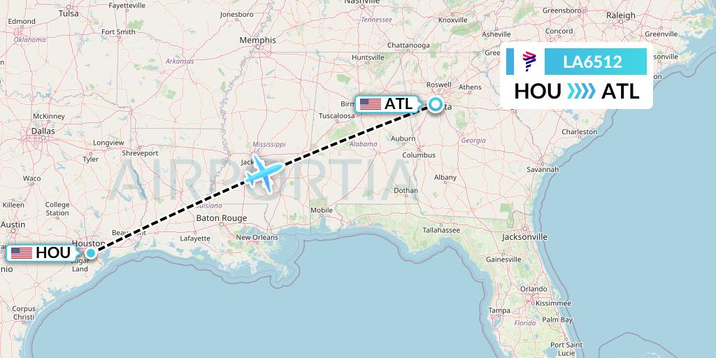 LA6512 LAN Airlines Flight Map: Houston to Atlanta