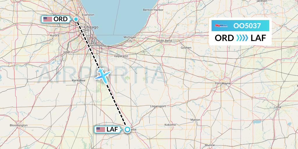 OO5037 SkyWest Airlines Flight Map: Chicago to Lafayette