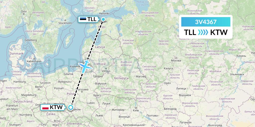 3V4367 ASL Airlines Belgium Flight Map: Tallinn to Katowice