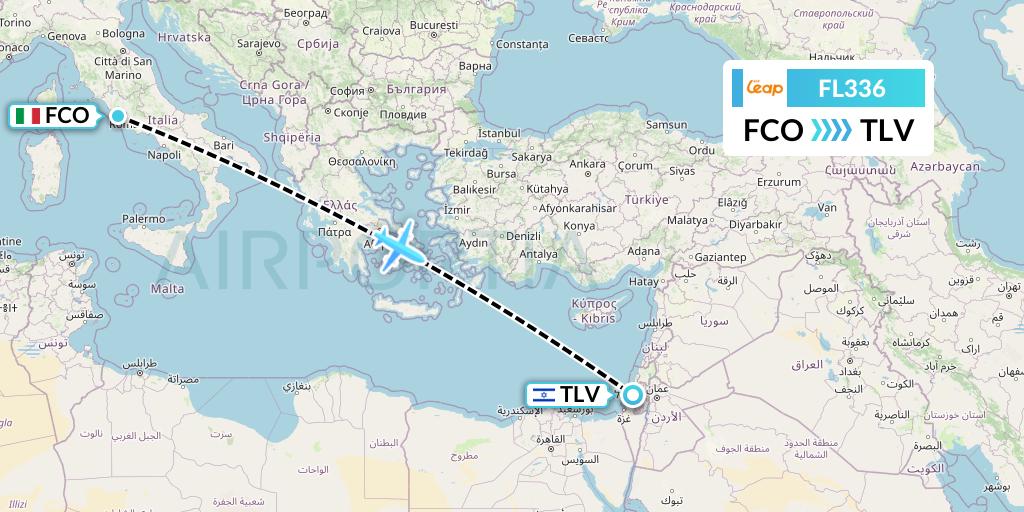 FL336 AirTran Flight Map: Rome to Tel Aviv