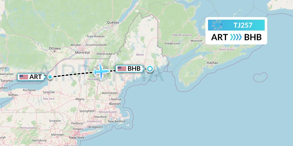 TJ257 Tradewind Aviation Flight Map: Watertown to Bar Harbor