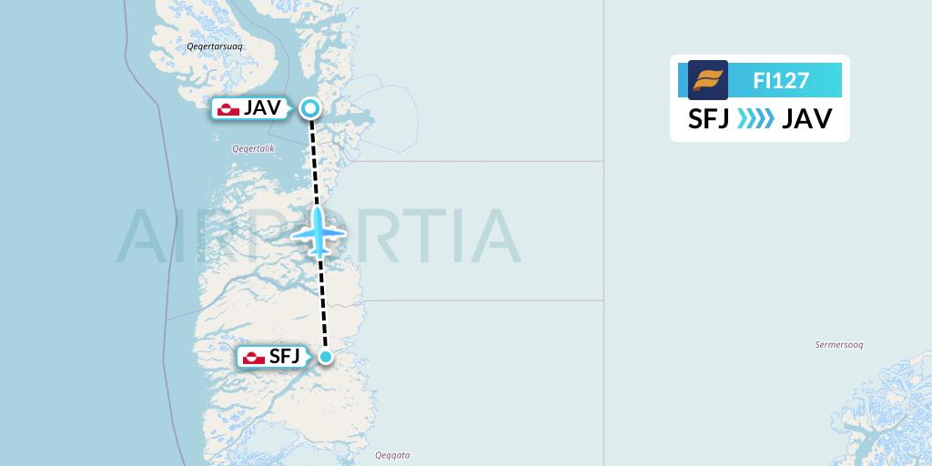 FI127 Icelandair Flight Map: Kangerlussuaq to Ilulissat