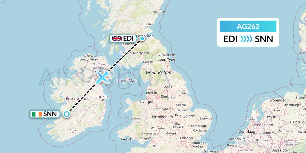 AG262 Aruba Airlines Flight Map: Edinburgh to Shannon