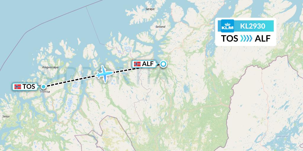 KL2930 KLM Flight Map: Tromso to Alta