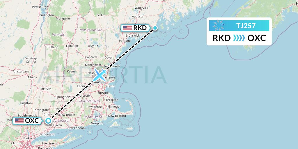 TJ257 Tradewind Aviation Flight Map: Rockland to Oxford
