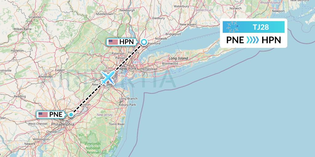 TJ28 Tradewind Aviation Flight Map: Philadelphia to White Plains