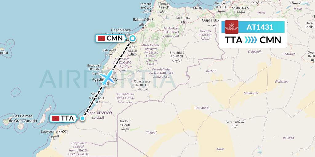 AT1431 Royal Air Maroc Flight Map: Tan Tan to Casablanca