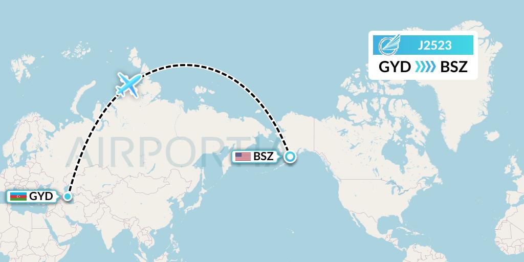 J2523 Azerbaijan Airlines Flight Map: Baku to Egegik