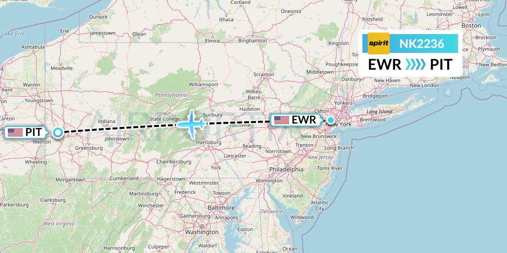 NK2236 Spirit Airlines Flight Map: New York to Pittsburgh
