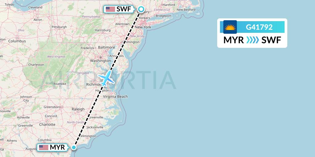 G41792 Allegiant Air Flight Map: Myrtle Beach to Newburgh