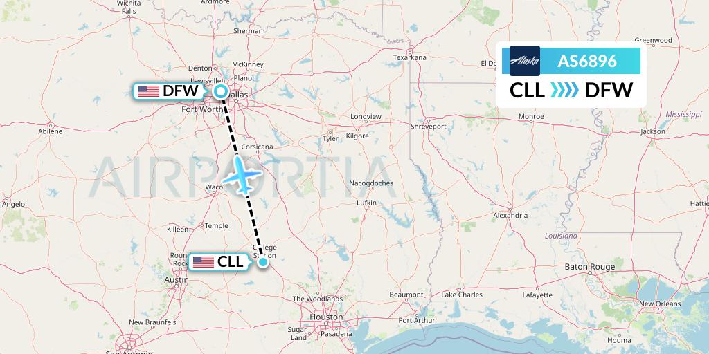 AS6896 Alaska Airlines Flight Map: College Station to Dallas