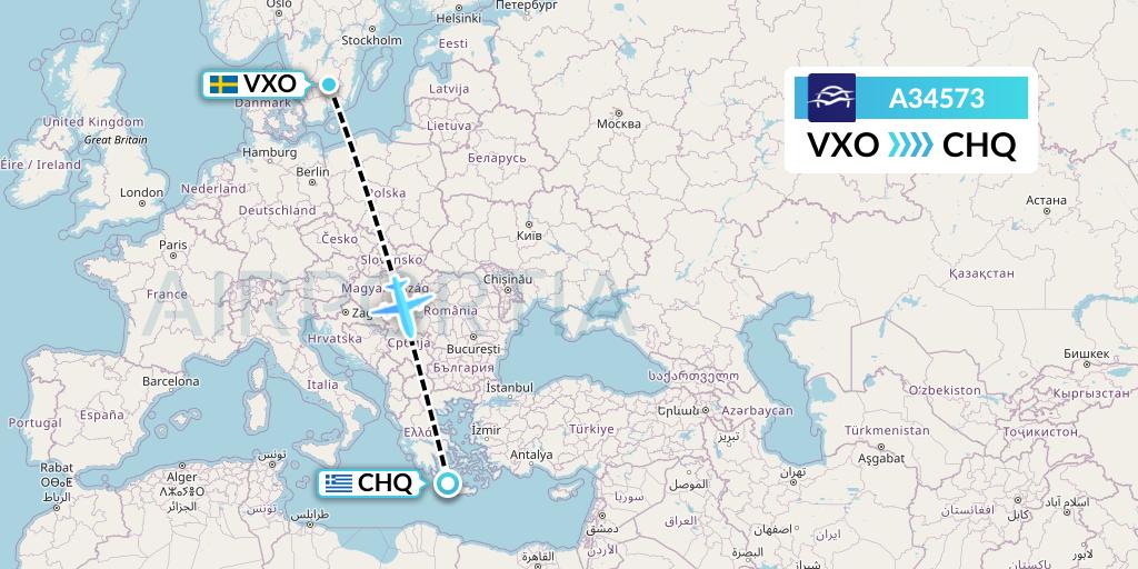 A34573 Aegean Airlines Flight Map: Vaxjo to Chania