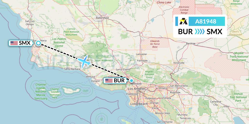 A81948 Aerolink Uganda Flight Map: Burbank to Santa Maria