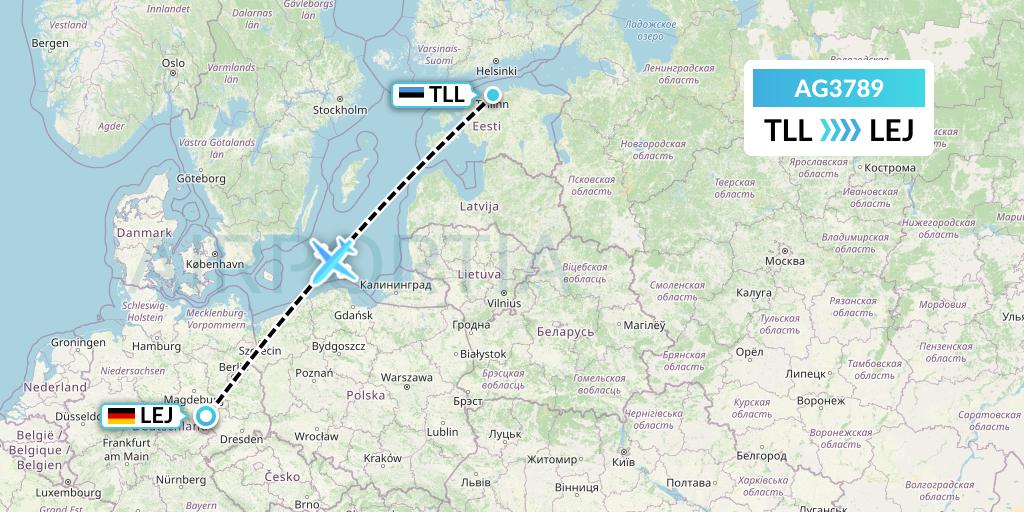 AG3789 Aruba Airlines Flight Map: Tallinn to Leipzig