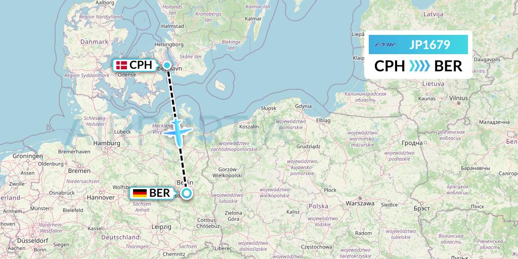 JP1679 Adria Airways Flight Map: Copenhagen to Berlin