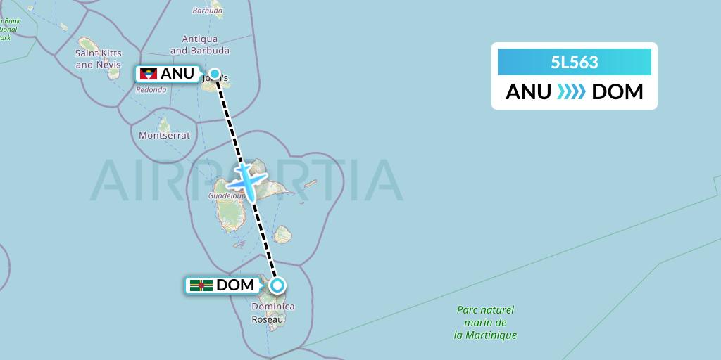 5L563 Fly Salone Airlines Limited Flight Map: Antigua to Dominica