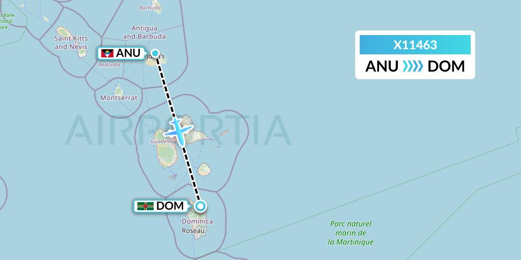X11463 Nik Airways Flight Map: Antigua to Dominica