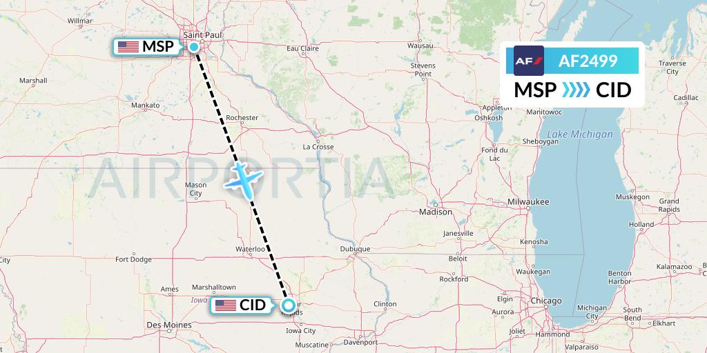 AF2499 Air France Flight Map: Minneapolis to Cedar Rapids