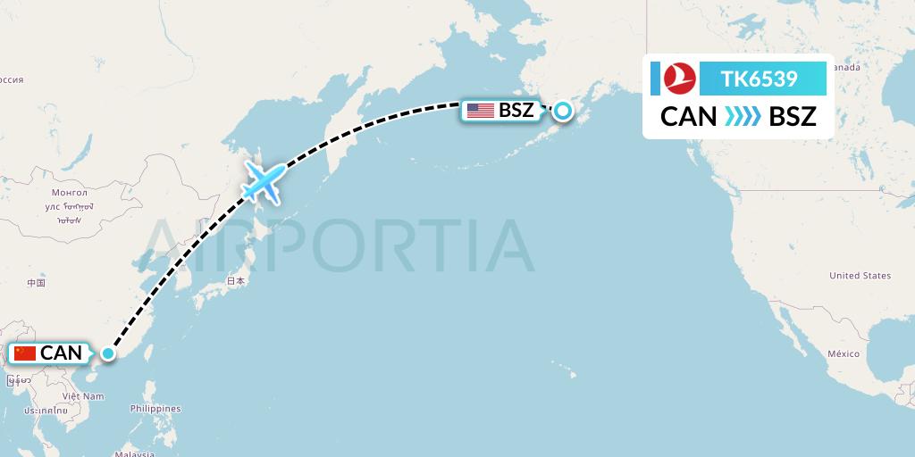 TK6539 Turkish Airlines Flight Map: Guangzhou to Egegik