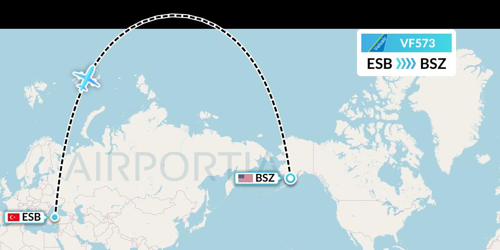 VF573 ValuAir Flight Map: Ankara to Egegik