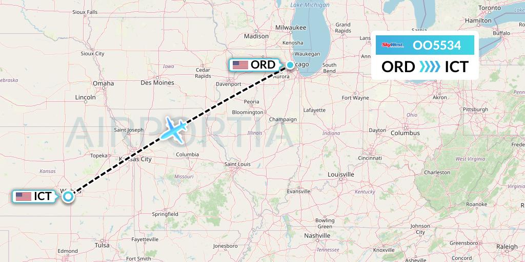 OO5534 SkyWest Airlines Flight Map: Chicago to Wichita