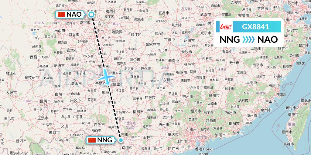 GX8841 GX Airlines Flight Map: Nanning to Nanchong