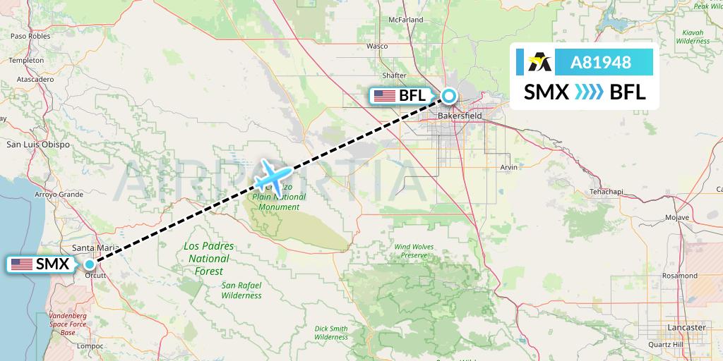 A81948 Aerolink Uganda Flight Map: Santa Maria to Bakersfield
