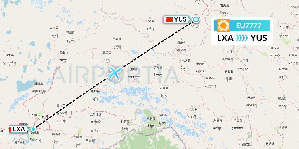 EU7777 Chengdu Airlines Flight Map: Lhasa to Yushu