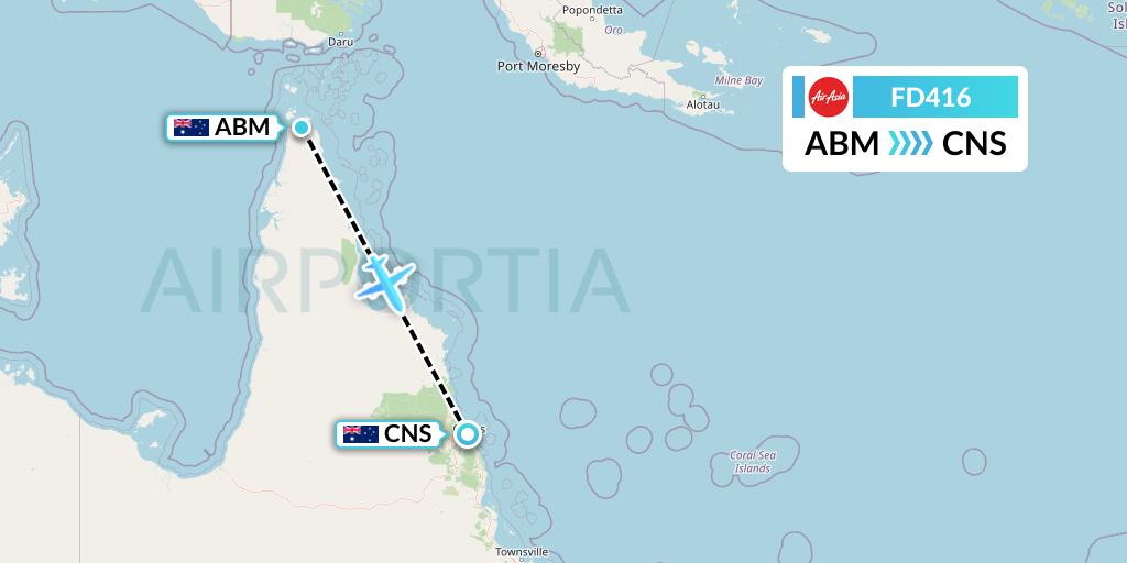FD416 Thai AirAsia Flight Map: Bamaga to Cairns