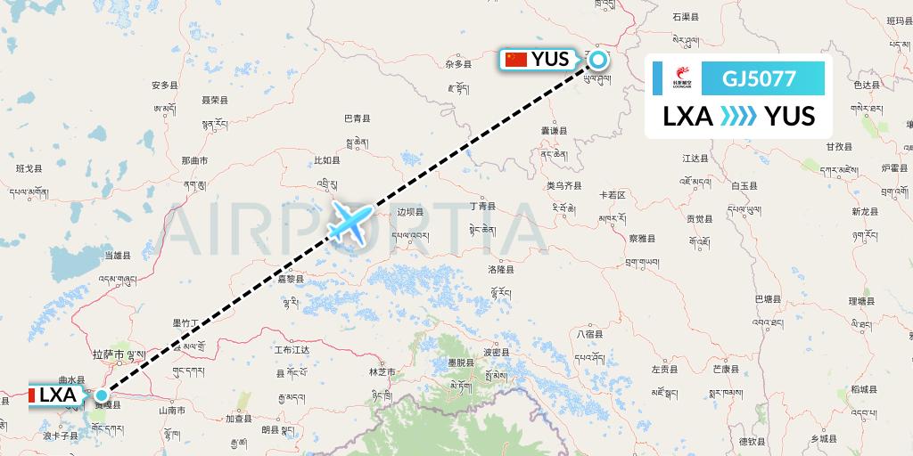 GJ5077 Loong Airlines Flight Map: Lhasa to Yushu