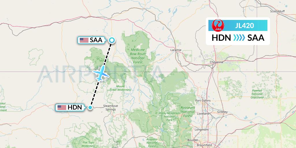 JL420 Japan Airlines Flight Map: Hayden to Saratoga