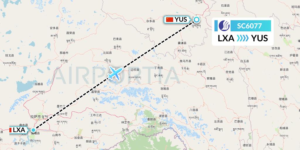SC6077 Shandong Airlines Flight Map: Lhasa to Yushu