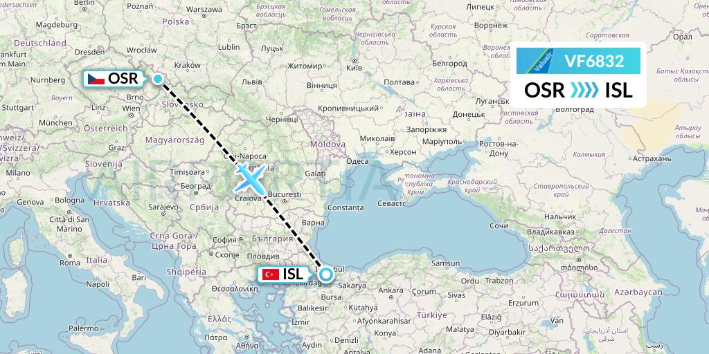 VF6832 ValuAir Flight Map: Ostrava to Istanbul