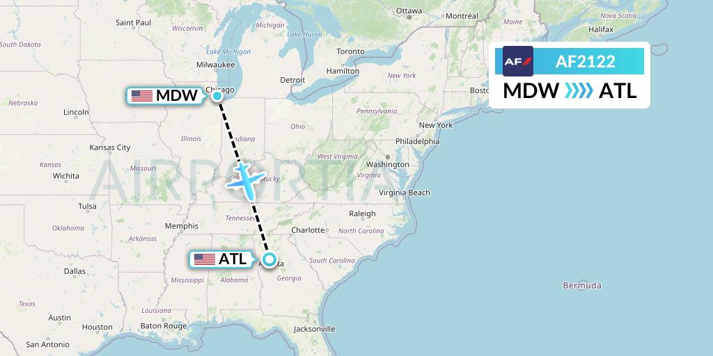 AF2122 Air France Flight Map: Chicago to Atlanta