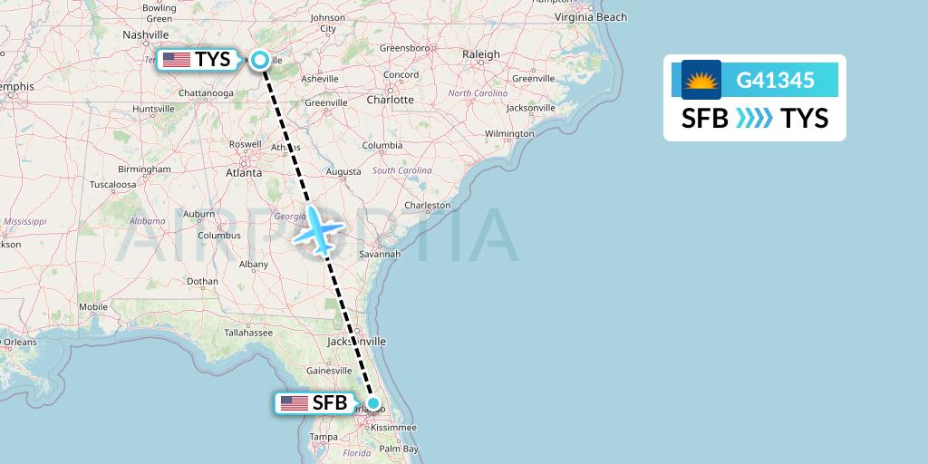 G41345 Allegiant Air Flight Map: Orlando to Knoxville