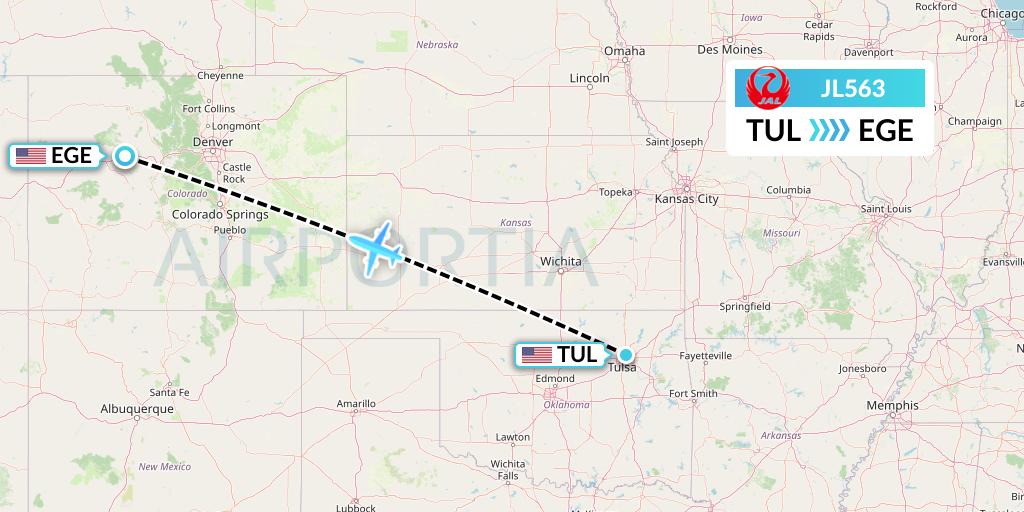 JL563 Japan Airlines Flight Map: Tulsa to Eagle