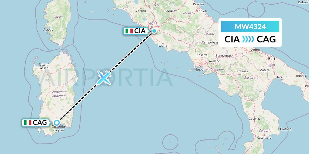 MW4324 Mokulele Flight Service Flight Map: Rome to Cagliari
