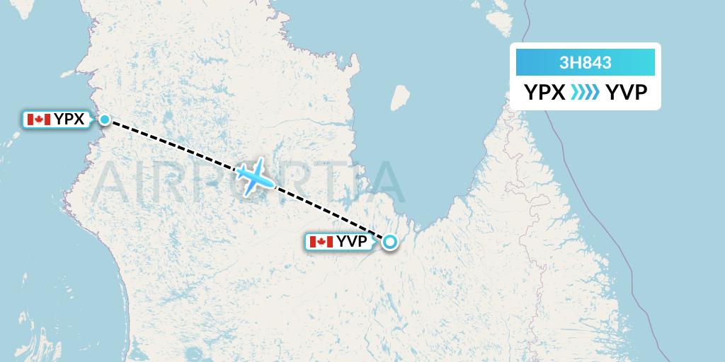 3H843 Air Inuit Flight Map: Puvirnituq to Kuujjuaq