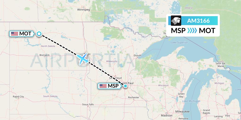 AM3166 Aeromexico Flight Map: Minneapolis to Minot