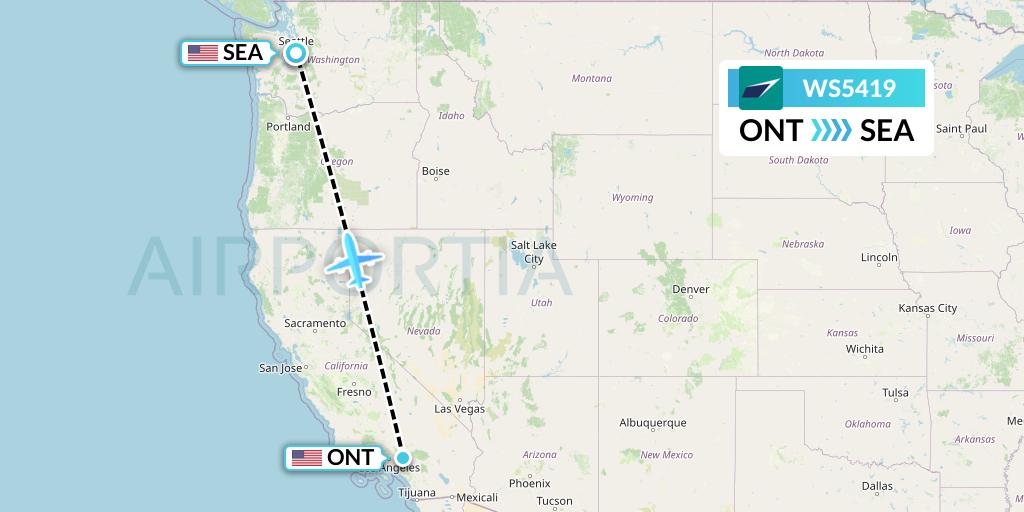 WS5419 WestJet Flight Map: Ontario to Seattle
