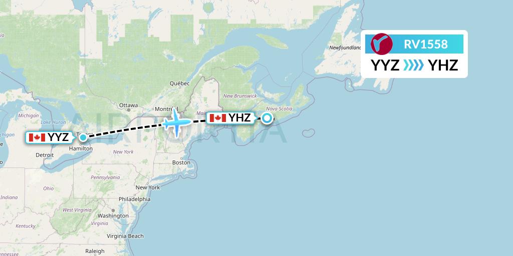 RV1558 Air Canada Rouge Flight Map: Toronto to Halifax