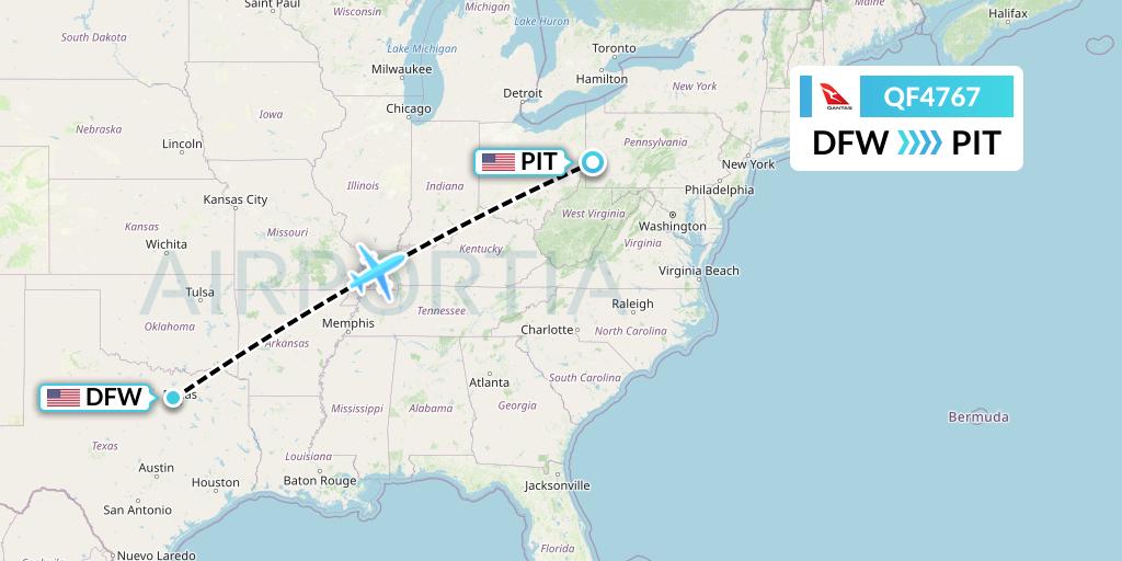 QF4767 Qantas Flight Map: Dallas to Pittsburgh