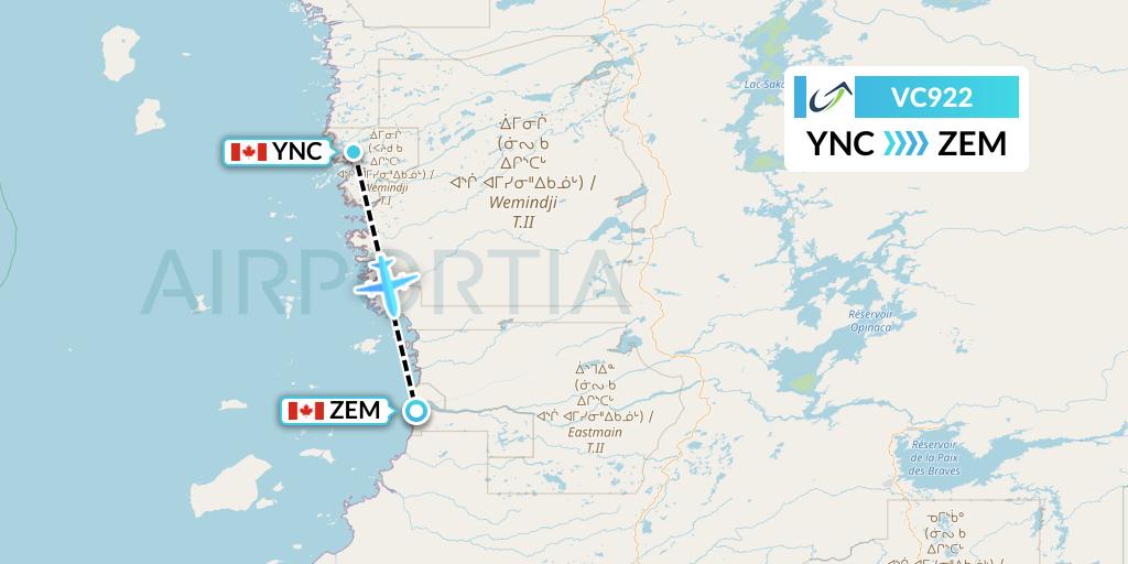 VC922 ViaAir Flight Map: Wemindji to Eastmain River
