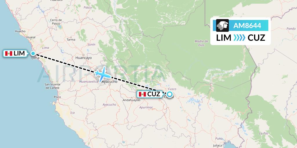 AM8644 Aeromexico Flight Map: Lima to Cusco