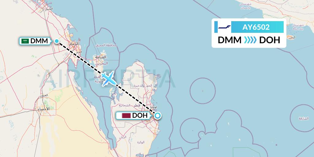 AY6502 Finnair Flight Map: Dammam to Doha