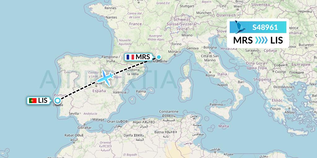 S48961 Azores Airlines Flight Map: Marseille to Lisbon