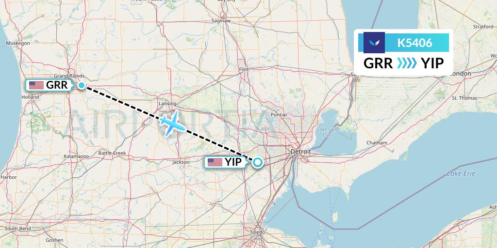 K5406 SeaPort Airlines Flight Map: Grand Rapids to Detroit