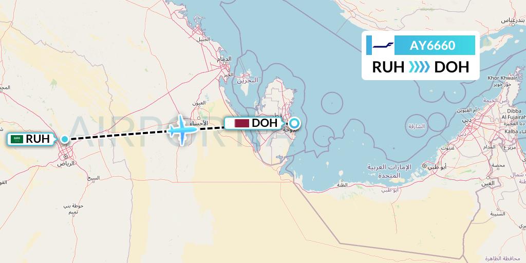 AY6660 Finnair Flight Map: Riyadh to Doha